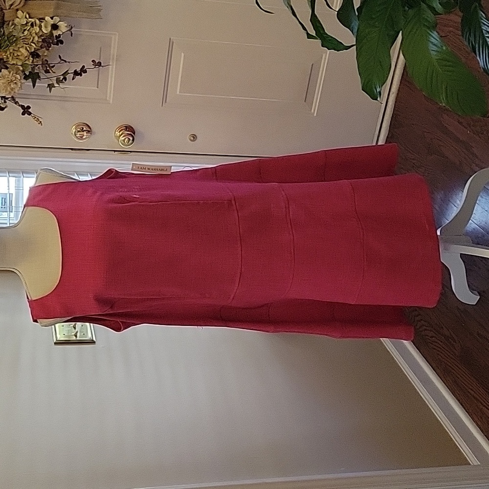 Shelby & Palmer hot pink hibiscus sleeveless long waist A-line dress 14W…NEW